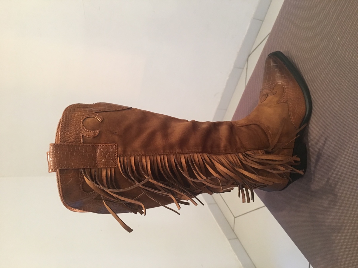 Bottes Femme - Bottes Daim Camel Frange