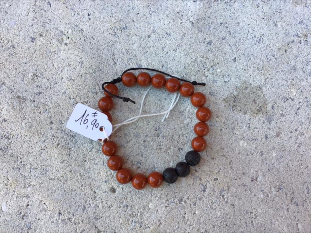 Bracelet  - Bracelet En Jaspe Rouge Et Pierres De Lave Diffuseur D’huiles Essentielles 